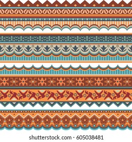 Abstract ethnic stripes. Ornamental vector borders set