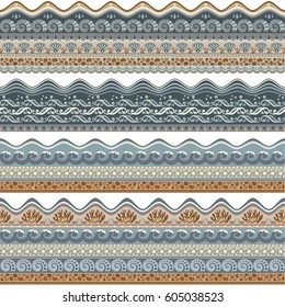 Abstract ethnic stripes. Ornamental vector borders set
