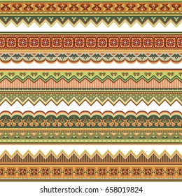 Abstract ethnic stripes. Ornamental vector borders set