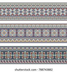 Abstract ethnic stripes. Ornamental vector borders set