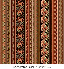 Abstract ethnic stripy ornamental vector background. Seamless pattern