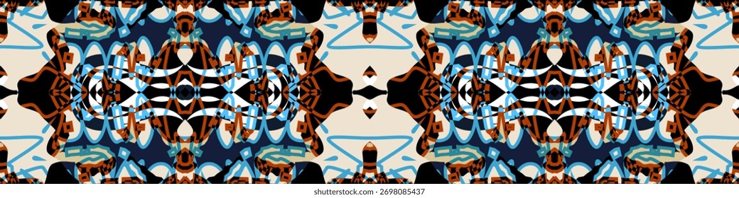 Patrón Horizontal inconsútil del estilo étnico Abstractas, decoración inconsútil. Fondo de pantalla abstracto geométrico moderno del arte de Folk. Motivo geométrico de estilo dibujado a mano sin costuras