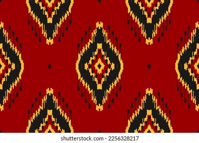 Abstract ethnic tribal pattern art. Ethnic ikat red seamless pattern. American and Mexican style. Design for background, wallpaper, illustration, fabric, clothing, carpet, textile, batik, embroidery.
