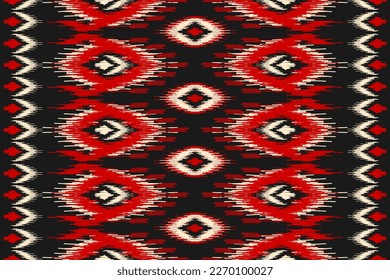 Resumen arte de patrones étnicos tribales. Patrón étnico de ikat rojo sin costuras. de estilo americano y mexicano. Diseño para fondo, papel pintado, ilustración, tela, ropa, alfombra, textil, batik, bordado.