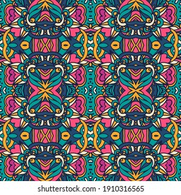 Abstract ethnic Tribal vintage indian textile ethnic seamless pattern ornamental. Vector colorful fantasy flower art background