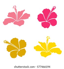 Abstract ethnic vector hibiscus flowers. Tribal art boho print, vintage pink and yellow flowers set. Collection for background texture, wallpaper, floral prints.