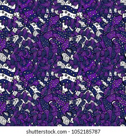 Abstract ethnic vector seamless pattern. Tribal art print, vintage background. Background texture, wallpaper, theme in blue, black and purple colors.