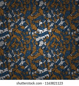 Abstract ethnic vector seamless pattern. Tribal art print, vintage background. Background texture, wallpaper, theme in blue, black, orange, white and gray colors.