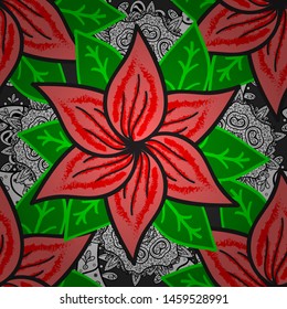 Abstract ethnic vector seamless pattern. Tribal art boho print, vintage flower background. Background texture, wallpaper, floral theme in gray, green and pink colors.