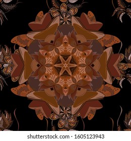 Abstract ethnic vector seamless pattern. Background texture, wallpaper, floral theme in neutral, brown and black colors. Tribal art boho print, vintage flower background.
