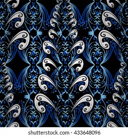 Abstract ethnic vector seamless pattern. Tribal art print, vintage background. Background texture, wallpaper, theme in black, blue and gray colors.