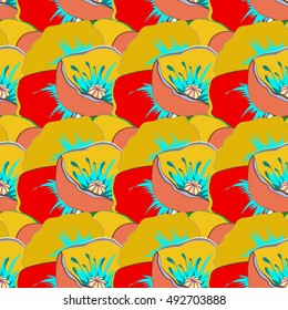 Abstract ethnic vector seamless pattern in red colors. Tribal art boho print, vintage flower background.