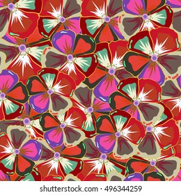 Abstract ethnic vector seamless pattern. Tribal art boho print, multicolor vintage flower background. Background texture, wallpaper, multicolored floral theme.