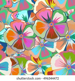 Abstract ethnic vector seamless pattern. Tribal art boho print, multicolor vintage flower background. Background texture, wallpaper, multicolored floral theme.