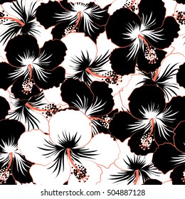 Abstract ethnic vector seamless pattern. Tribal art boho print, vintage black and white flower background. Background texture, wallpaper, floral theme.
