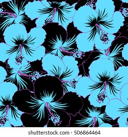 Abstract ethnic vector seamless pattern. Tribal art boho print, vintage black and blue flower background. Background texture, wallpaper, floral theme.