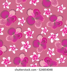 Abstract ethnic vector seamless pattern. Tribal art boho print, vintage magenta, pink and purple flower background. Background texture, wallpaper, floral theme.