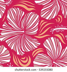 Abstract ethnic vector seamless pattern. Tribal art boho print, vintage magenta and neutral flower background. Background texture, wallpaper, floral theme.