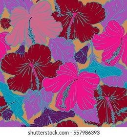 Abstract ethnic vector seamless pattern. Tribal art boho print, vintage violet, red and blue flower background. Background texture, wallpaper, floral theme.