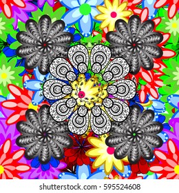 Abstract ethnic vector seamless pattern. Tribal art boho print, vintage flower background. Background texture, wallpaper, floral theme colorful.