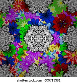 Abstract ethnic vector seamless pattern. Tribal art boho print, vintage flower background. Background texture, wallpaper, floral theme in colors.