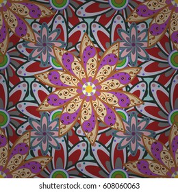 Abstract ethnic vector seamless pattern. Tribal art boho print, vintage flower background. Background texture, wallpaper, floral theme in colors.