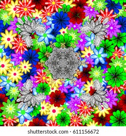 Abstract ethnic vector seamless pattern. Tribal art boho print, vintage flower background. Background texture, wallpaper, floral theme colorful.
