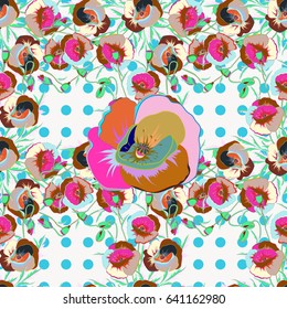 Abstract ethnic vector seamless pattern. Tribal art boho print, vintage flower background. Background texture, wallpaper, floral theme in orange and blue colors.