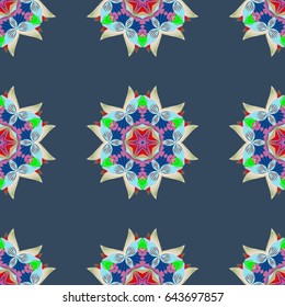 Abstract ethnic vector seamless pattern. Tribal art boho print, vintage flower background. Background texture, wallpaper, floral theme in blue colors.