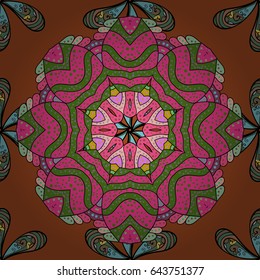 Abstract ethnic vector seamless pattern. Tribal art boho print, vintage flower background. Background texture, wallpaper, floral theme in blue colors.