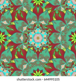 Abstract ethnic vector seamless pattern. Tribal art boho print, vintage flower background. Background texture, wallpaper, floral theme in blue colors.