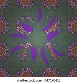 Abstract ethnic vector seamless pattern. Tribal art boho print, vintage leaf background. Background texture, wallpaper, floral theme in blue colors.