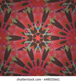 Abstract ethnic vector seamless pattern. Tribal art boho print, vintage flower background. Background texture, wallpaper, floral theme in blue and pink colors.