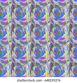 Abstract ethnic vector seamless pattern. Tribal art boho print, vintage flower background. Background texture, wallpaper, floral theme in blue and pink colors.