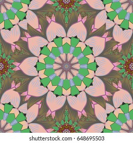 Abstract ethnic vector seamless pattern. Tribal art boho print, vintage flower background. Background texture, wallpaper, floral theme in colorful colors.