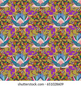 Abstract ethnic vector seamless pattern. Tribal art boho print, vintage flower background. Background texture, wallpaper, floral theme in pink colors.