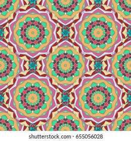 Abstract ethnic vector seamless pattern. Tribal art boho print, vintage flower background. Background texture, wallpaper, floral theme in colors.