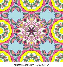 Abstract ethnic vector seamless pattern. Tribal art boho print, vintage flower background. Background texture, wallpaper, floral theme in colors.