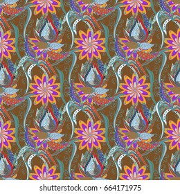 Abstract ethnic vector seamless pattern. Tribal art boho print, vintage flower background. Background texture, wallpaper, floral theme in colors.