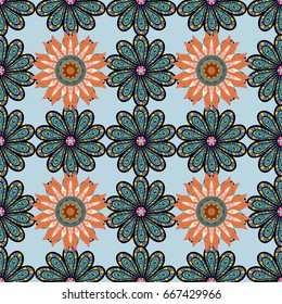 Abstract ethnic vector seamless pattern. Tribal art boho print, vintage flower background. Background texture, wallpaper, floral theme in colors.
