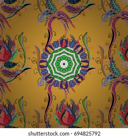 Abstract ethnic vector seamless pattern. Tribal art boho print, vintage flower background. Background texture, wallpaper, floral theme in colors.