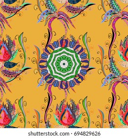 Abstract ethnic vector seamless pattern. Flowers of the valley on colorful background. Flowers.