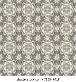 Abstract ethnic vector seamless pattern. Tribal art boho print, vintage flower background. Background texture, wallpaper, floral theme in gray, neutral and beige colors.