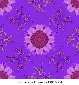 Abstract ethnic vector seamless pattern. Tribal art boho print, vintage flower background. Background texture, wallpaper, floral theme in violet, black and pink colors.