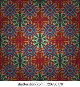 Abstract ethnic vector seamless pattern. Tribal art boho print, vintage flower background. Background texture, wallpaper, floral theme in red, blue and gray colors.