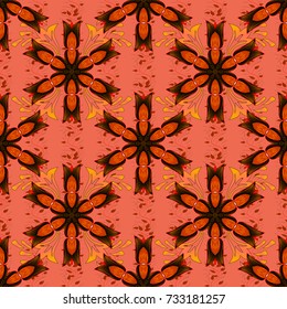 Abstract ethnic vector seamless pattern. Flowers of the valley on orange, black and red colors. Flowers.