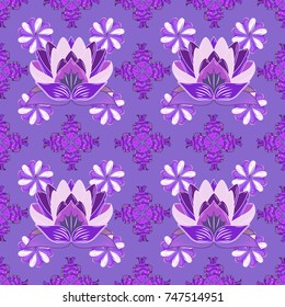 Abstract ethnic vector seamless pattern. Tribal art boho print, vintage flower background. Background texture, wallpaper, floral theme in violet, neutral and purple colors.