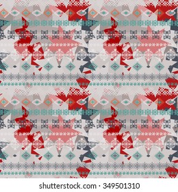 Abstract ethnic vintage seamless pattern. Tribal art boho print, paint spots. Ethno grunge texture