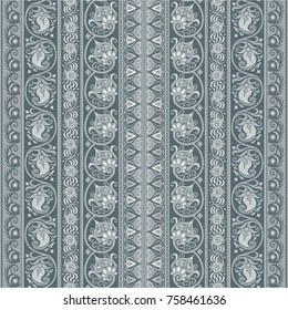 Abstract ethnic vintage strip ornamental vector background. Seamless pattern