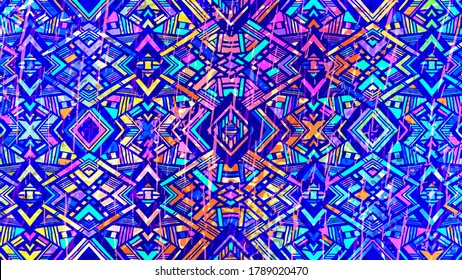 Abstract ethnic wallpaper. Tribal ornament. Aztec style. Grunge vibrant colors texture. Geometric folk motif background.